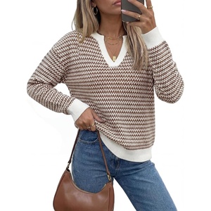 image:imageArachampCloz Womens 100 Cotton Polo V Neck Striped Short Sleeve Summer Casual Pullover Sweaters 2026Abrown