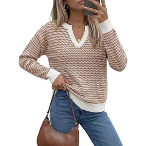 image:imageArachampCloz Womens 100 Cotton Polo V Neck Striped Short Sleeve Summer Casual Pullover Sweaters 2026Acaramel