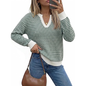 image:imageArachampCloz Womens 100 Cotton Polo V Neck Striped Short Sleeve Summer Casual Pullover Sweaters 2026Agreen
