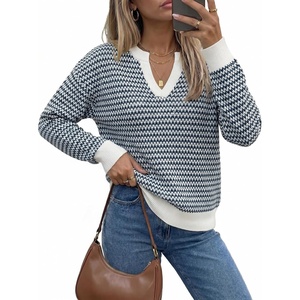 image:imageArachampCloz Womens 100 Cotton Polo V Neck Striped Short Sleeve Summer Casual Pullover Sweaters 2026Anavy