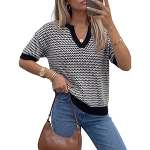 image:imageArachampCloz Womens 100 Cotton Polo V Neck Striped Short Sleeve Summer Casual Pullover Sweaters 2026Black 02