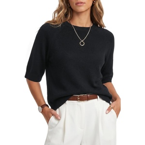 image:imageArachampCloz Womens Cashmere Wool Elbow Sleeve Sweater Relaxed Fit Work Tops Summer 2026Black