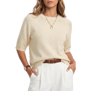 image:imageArachampCloz Womens Cashmere Wool Elbow Sleeve Sweater Relaxed Fit Work Tops Summer 2026Cream