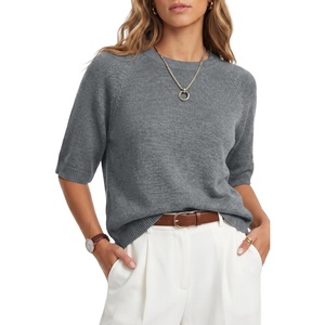 image:imageArachampCloz Womens Cashmere Wool Elbow Sleeve Sweater Relaxed Fit Work Tops Summer 2026Grey