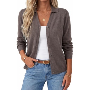 image:imageArachampCloz Womens Wool Blend Collared Neck Business Casual Cardigan 2026Coffee
