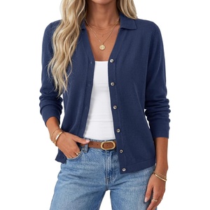 image:imageArachampCloz Womens Wool Blend Collared Neck Business Casual Cardigan 2026Navy Blue