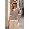 image:imageArachampCloz Womens Classic Knit Striped Summer Work Crewneck Sweater TopsBrown
