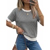 image:imageArachampCloz Womens Classic Knit Striped Summer Work Crewneck Sweater TopsBlack