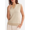 image:imageArachampCloz Womens 100 Cotton Regular Fit Polo V Neck Striped Sweater Vest Casual Tops 2026Apricot