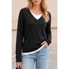 image:imageArachampCloz Womens Wool Blend Patchwork V Neck Casual Sweater TopsBlack