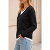 image:imageArachampCloz Womens Wool Blend Patchwork V Neck Casual Sweater TopsBlack
