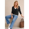 image:imageArachampCloz Womens Wool Blend Patchwork V Neck Casual Sweater TopsBlack