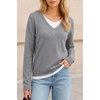 image:imageArachampCloz Womens Wool Blend Patchwork V Neck Casual Sweater TopsHeather Gray