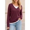 image:imageArachampCloz Womens Wool Blend Patchwork V Neck Casual Sweater TopsWine Red