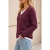 image:imageArachampCloz Womens Wool Blend Patchwork V Neck Casual Sweater TopsWine Red