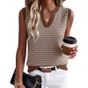 image:imageArachampCloz Womens 100 Cotton Regular Fit Polo V Neck Striped Sweater Vest Casual Tops 2026Brown