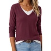 image:imageArachampCloz Womens Wool Blend Patchwork V Neck Casual Sweater TopsWine Red