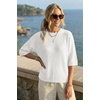 image:imageArachampCloz Womens Summer 100 Cotton Oversized Crochet Tops 34 Length Sleeve Sweater Hollow Out Casual Blouses 2026Beige