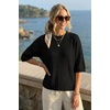 image:imageArachampCloz Womens Summer 100 Cotton Oversized Crochet Tops 34 Length Sleeve Sweater Hollow Out Casual Blouses 2026Black