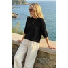 image:imageArachampCloz Womens Summer 100 Cotton Oversized Crochet Tops 34 Length Sleeve Sweater Hollow Out Casual Blouses 2026Black