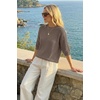 image:imageArachampCloz Womens Summer 100 Cotton Oversized Crochet Tops 34 Length Sleeve Sweater Hollow Out Casual Blouses 2026Coffee