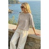 image:imageArachampCloz Womens Summer 100 Cotton Oversized Crochet Tops 34 Length Sleeve Sweater Hollow Out Casual Blouses 2026Grey