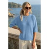 image:imageArachampCloz Womens Summer 100 Cotton Oversized Crochet Tops 34 Length Sleeve Sweater Hollow Out Casual Blouses 2026Light Blue