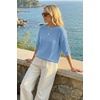 image:imageArachampCloz Womens Summer 100 Cotton Oversized Crochet Tops 34 Length Sleeve Sweater Hollow Out Casual Blouses 2026Light Blue
