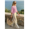 image:imageArachampCloz Womens Summer 100 Cotton Oversized Crochet Tops 34 Length Sleeve Sweater Hollow Out Casual Blouses 2026Light Pink