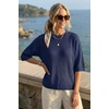 image:imageArachampCloz Womens Summer 100 Cotton Oversized Crochet Tops 34 Length Sleeve Sweater Hollow Out Casual Blouses 2026Navy