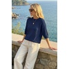 image:imageArachampCloz Womens Summer 100 Cotton Oversized Crochet Tops 34 Length Sleeve Sweater Hollow Out Casual Blouses 2026Navy