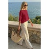 image:imageArachampCloz Womens Summer 100 Cotton Oversized Crochet Tops 34 Length Sleeve Sweater Hollow Out Casual Blouses 2026Red