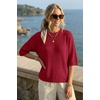 image:imageArachampCloz Womens Summer 100 Cotton Oversized Crochet Tops 34 Length Sleeve Sweater Hollow Out Casual Blouses 2026Red