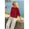 image:imageArachampCloz Womens Summer 100 Cotton Oversized Crochet Tops 34 Length Sleeve Sweater Hollow Out Casual Blouses 2026Red