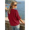 image:imageArachampCloz Womens Summer 100 Cotton Oversized Crochet Tops 34 Length Sleeve Sweater Hollow Out Casual Blouses 2026Red