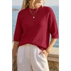 image:imageArachampCloz Womens Summer 100 Cotton Oversized Crochet Tops 34 Length Sleeve Sweater Hollow Out Casual Blouses 2026Red