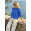 image:imageArachampCloz Womens Summer 100 Cotton Oversized Crochet Tops 34 Length Sleeve Sweater Hollow Out Casual Blouses 2026Royal Blue