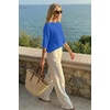 image:imageArachampCloz Womens Summer 100 Cotton Oversized Crochet Tops 34 Length Sleeve Sweater Hollow Out Casual Blouses 2026Royal Blue