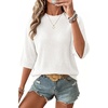 image:imageArachampCloz Womens Summer 100 Cotton Oversized Crochet Tops 34 Length Sleeve Sweater Hollow Out Casual Blouses 2026Beige