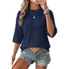 image:imageArachampCloz Womens Summer 100 Cotton Oversized Crochet Tops 34 Length Sleeve Sweater Hollow Out Casual Blouses 2026Navy