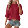 image:imageArachampCloz Womens Summer 100 Cotton Oversized Crochet Tops 34 Length Sleeve Sweater Hollow Out Casual Blouses 2026Red