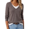 image:imageArachampCloz Womens Wool Blend 2 in 1 Patchwork V Neck Casual Sweater TopsCoffee