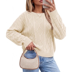 image:imageArachampCloz Womens Oversized Cropped Cable Knit Casual Sweater TopsApricot