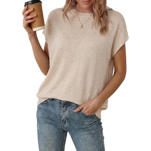 image:imageArachampCloz Womens Wool Blend Short Sleeve Oversized Sweater Work Casual Cap Sleeve Tops Summer 2026Apricot