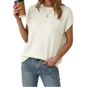 image:imageArachampCloz Womens Wool Blend Short Sleeve Oversized Sweater Work Casual Cap Sleeve Tops Summer 2026Offwhite