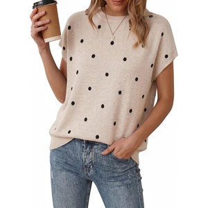 image:imageArachampCloz Womens Wool Blend Short Sleeve Oversized Sweater Work Casual Cap Sleeve Tops Summer 2026Polka Dotkhaki
