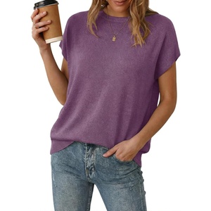 image:imageArachampCloz Womens Wool Blend Short Sleeve Oversized Sweater Work Casual Cap Sleeve Tops Summer 2026Purple