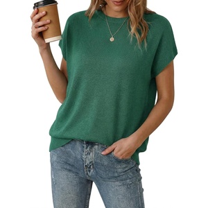 image:imageArachampCloz Womens Wool Blend Short Sleeve Oversized Sweater Work Casual Cap Sleeve Tops Summer 2026Teal
