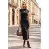 image:imageArachampCloz Womens Wool Blend Slim Fit Mock Neck Business Casual Midi Sweater Dressy Dress SummerBlack