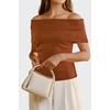 image:imageArachampCloz Womens Convertible Neckline OffShoulder Cowl Neck Slim Fit Tops 2025Caramel